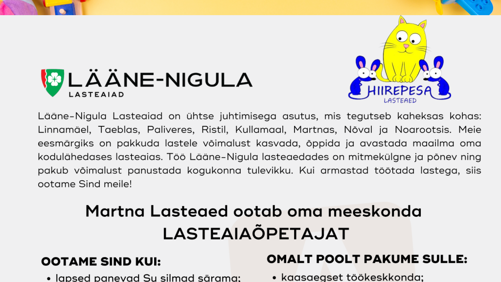 Martna lasteaia õpetaja töökuulutus
