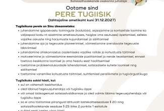 Ootame sind. pere tugiisik (tähtajaline ametikoht kuni 31.12.2027)