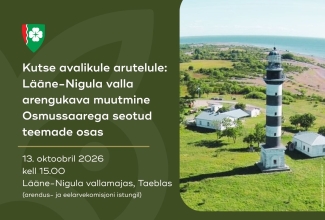 Pildil valla logo, kutse tekst ja pilt Osmussaare tuletornist