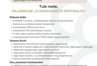 Otsime kolleegi, kelle töö peamine eesmärk on Lääne-Nigula valla majandus- ja haldustöö koordineerimine ning riigihangete korraldamine.